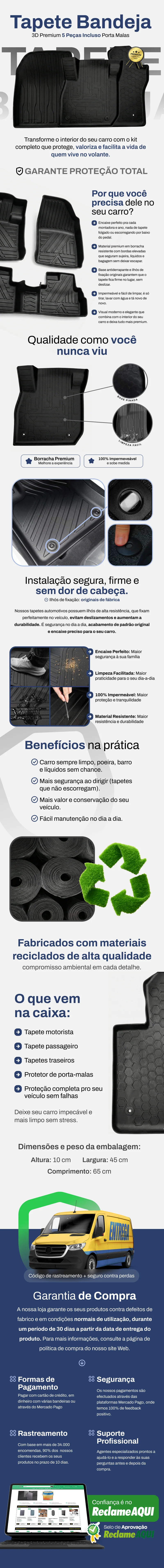 Tapete Bandeja 3D Premium 5 Pecas - Descricao completa do produto